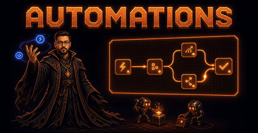 An n8n automation workflow running the boring work, in the Automations path