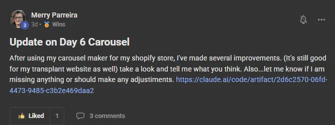 Merry's post about her day 6 carousel build