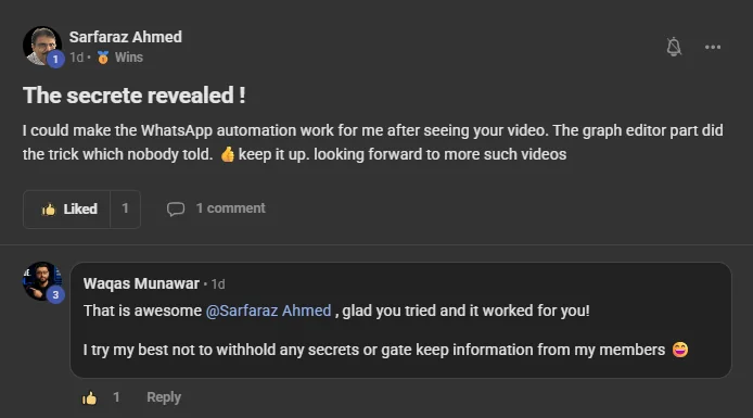 Sarfaraz's post about getting his WhatsApp automation working
